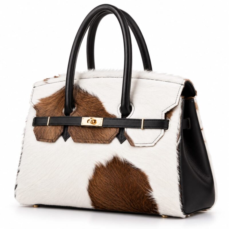 One-of-One white and brown cowhide handbag